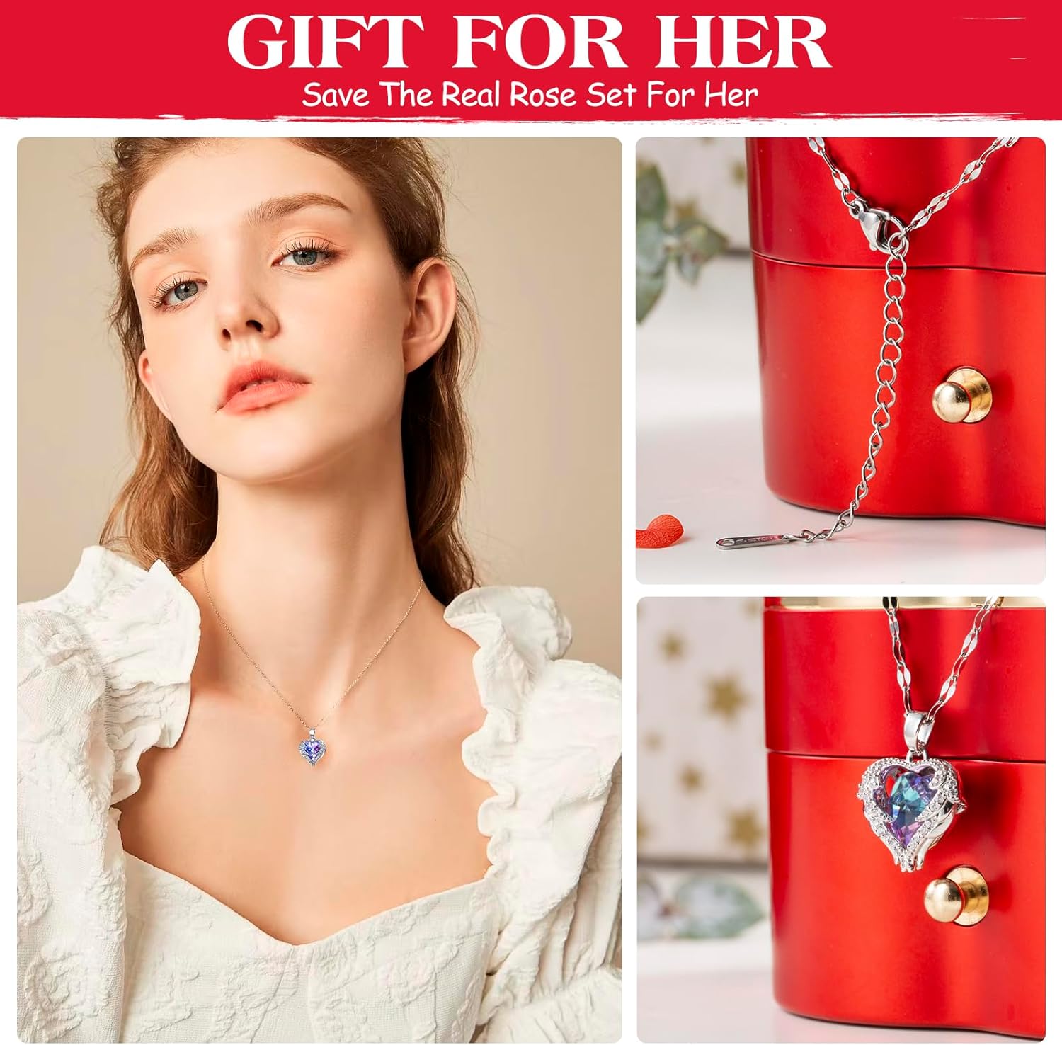 TIANFU Regalos para mamá para el día de la madre, rosa real preservada con collar para mujer, flores eternas, regalos de rosas para mamá, esposa,