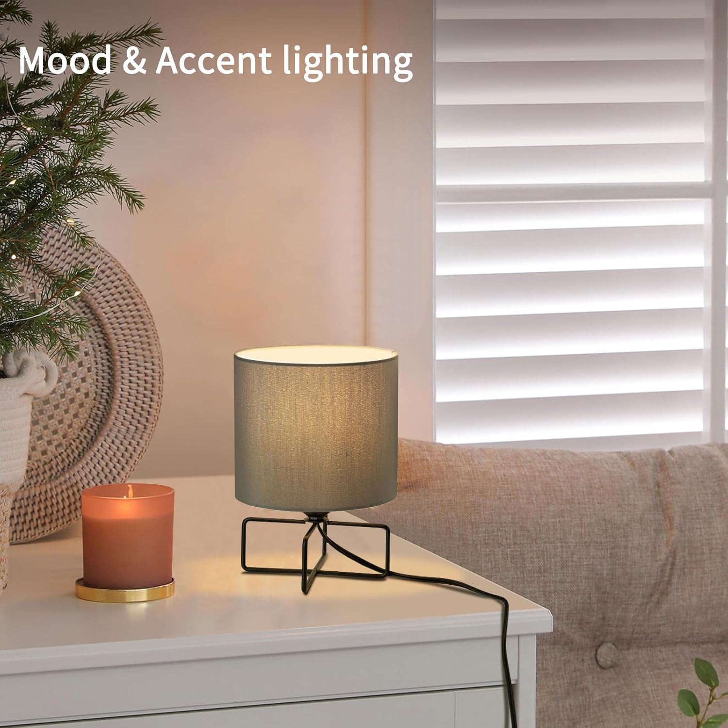 Lámpara de mesa pequeña, lámpara de noche con base de metal, lámpara de escritorio para dormitorio, sala de estar, oficina en casa, bombilla LED de