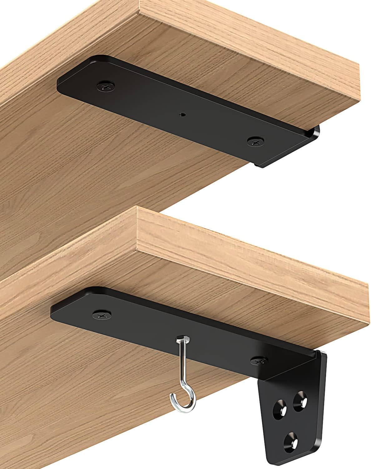 Soporte de estante flotante, soporte de estante industrial resistente, 6 unidades, soportes L de metal negro de 8 pulgadas para estantes, soporte