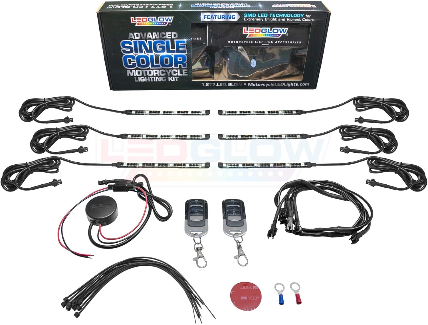 LEDGlow Kit de iluminación LED roja avanzada para motocicleta, 4 patrones, 4 niveles de brillo, tiras de luz flexibles de 6 pulgadas, incluye caja