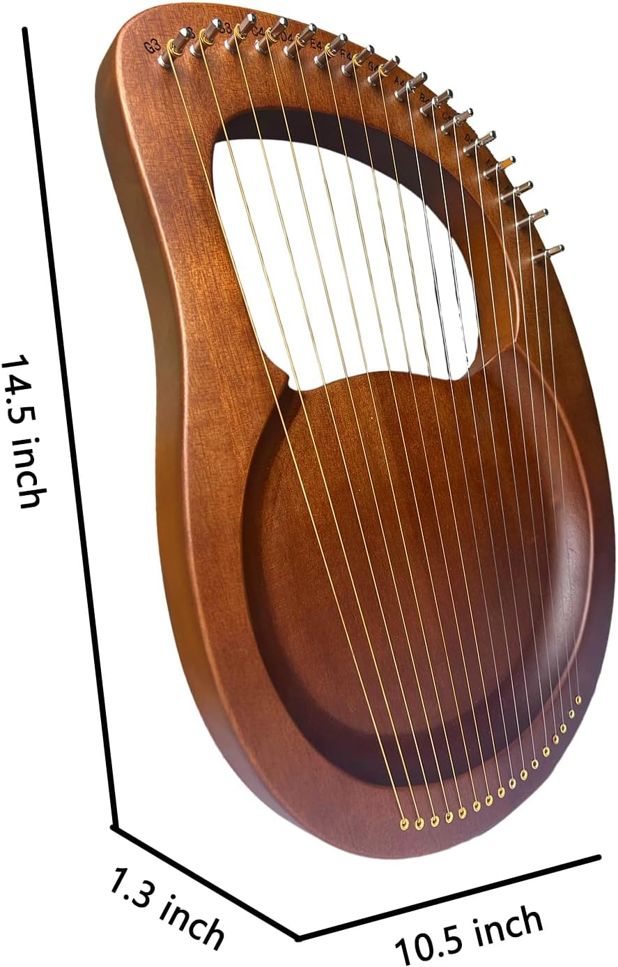 TAOSKNE Arpa de lira, 16 cuerdas de metal, hechas de caoba, con mochila, cuerdas de repuesto, llave de afinación, manual de instrucciones, púas y