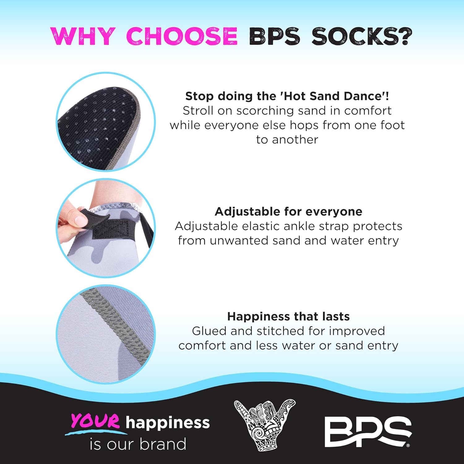 Calcetín BPS ‘Storm Sock’ ultra premium para aletas de agua (corte bajo, unisex) 0.118pulgadas de neopreno pegado y cosido ciego con correas de
