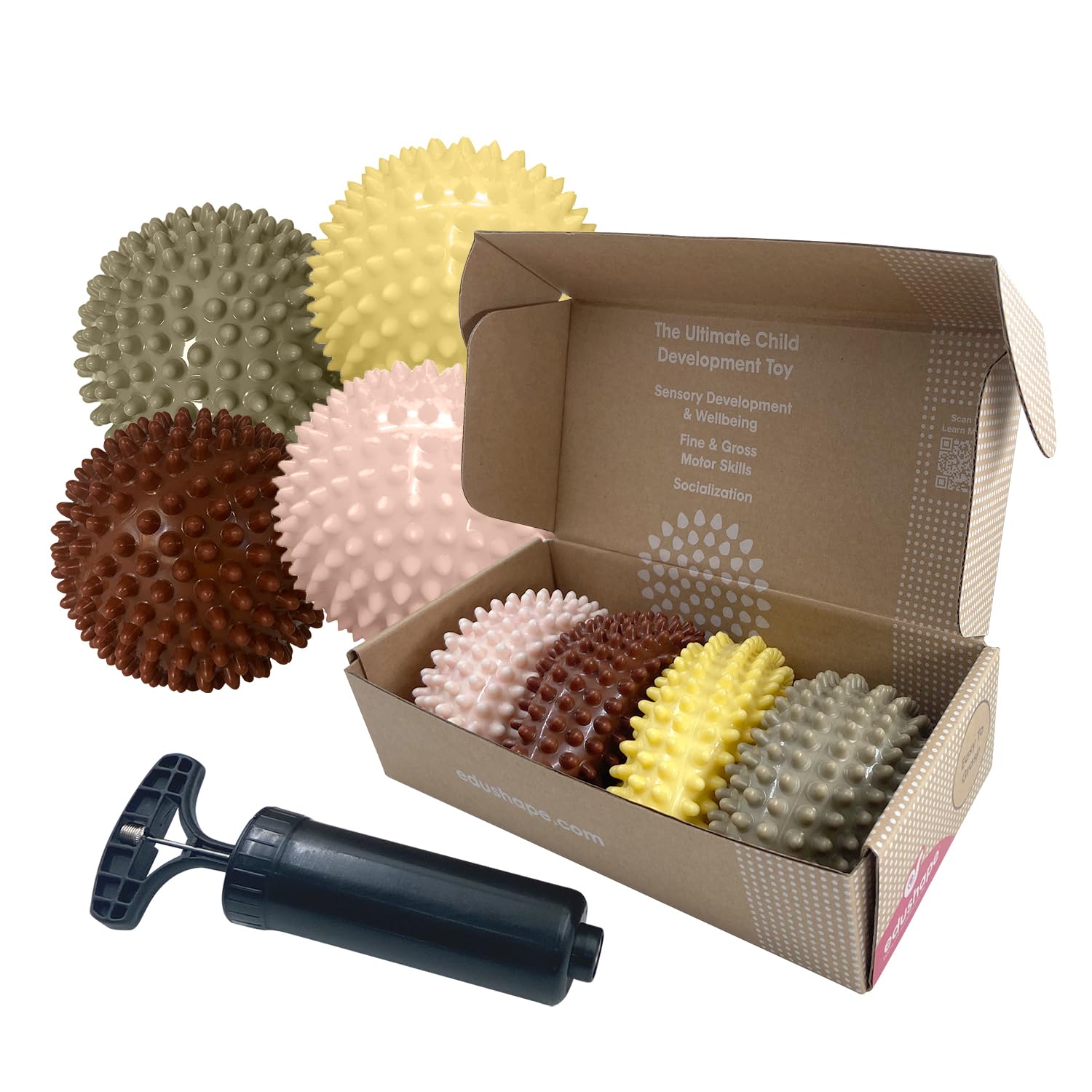 Edushape La bola sensorial original para bebé, 4 pulgadas, desinflada con bomba, bola de bebé de color bohemio chic que ayuda a mejorar las