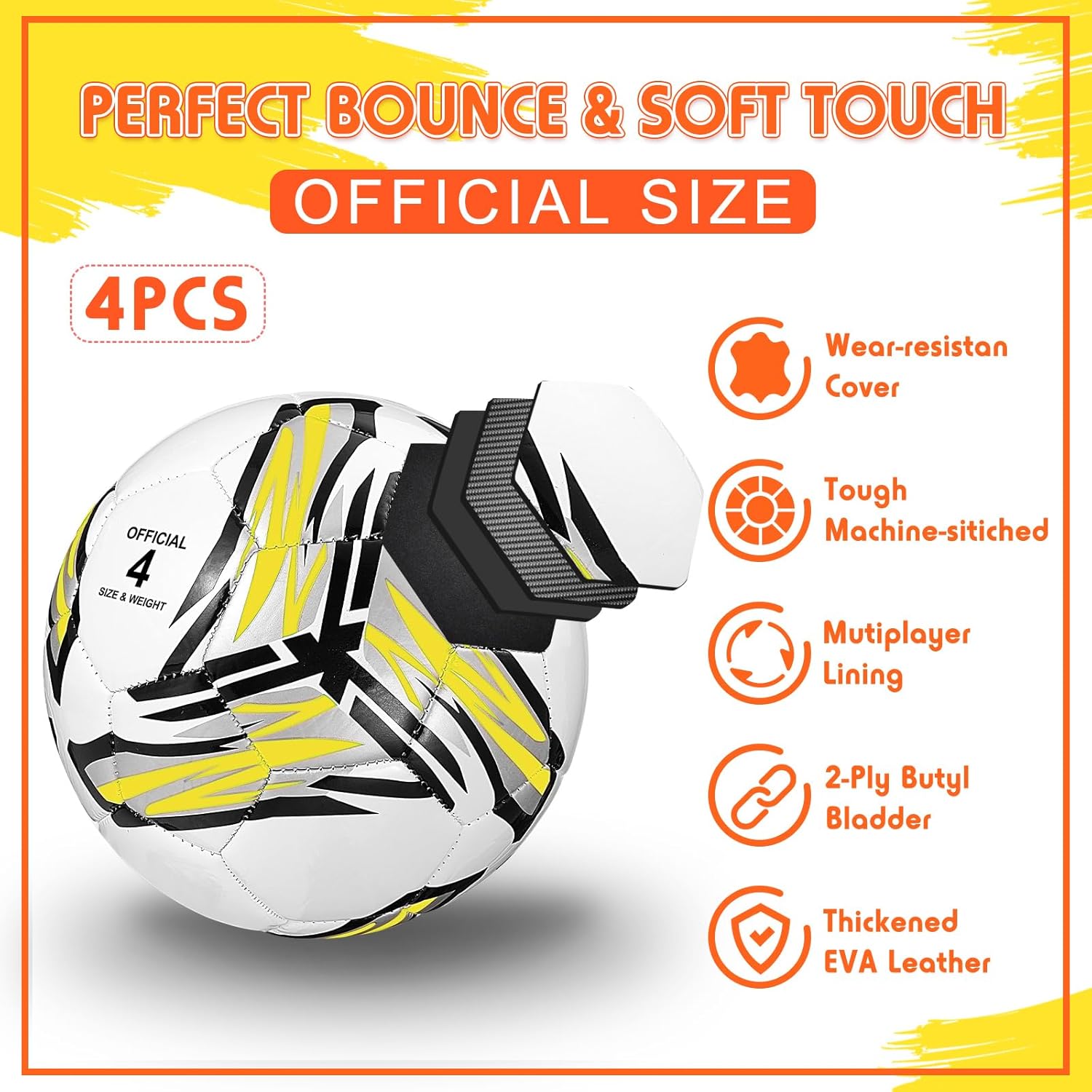 4 pelotas de fútbol a granel con bomba y bolsa, pelota de fútbol desinflada, pelota de fútbol para deportes exteriores, pelota de fútbol para niños,