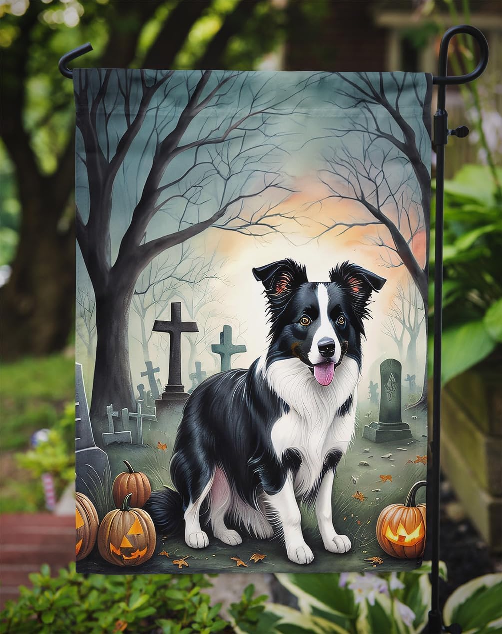 Caroline’s Treasures DAC2018GF Border Collie Spooky Halloween Garden Flag Mailbox Flag Decorative Yard Flag Banner Outside Patio Artwork Yard Flower