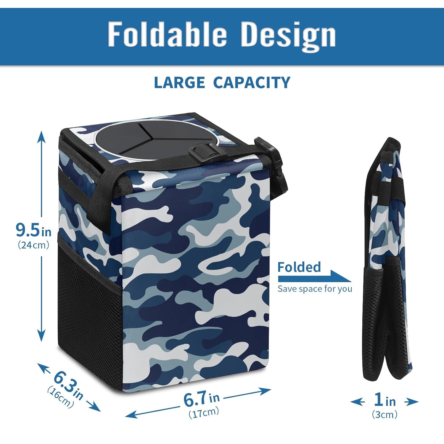 SOLONDA Papelera plegable con tapa para asiento trasero de automóvil, a prueba de fugas, bolsa de basura para colgar en el auto, cubo de basura de