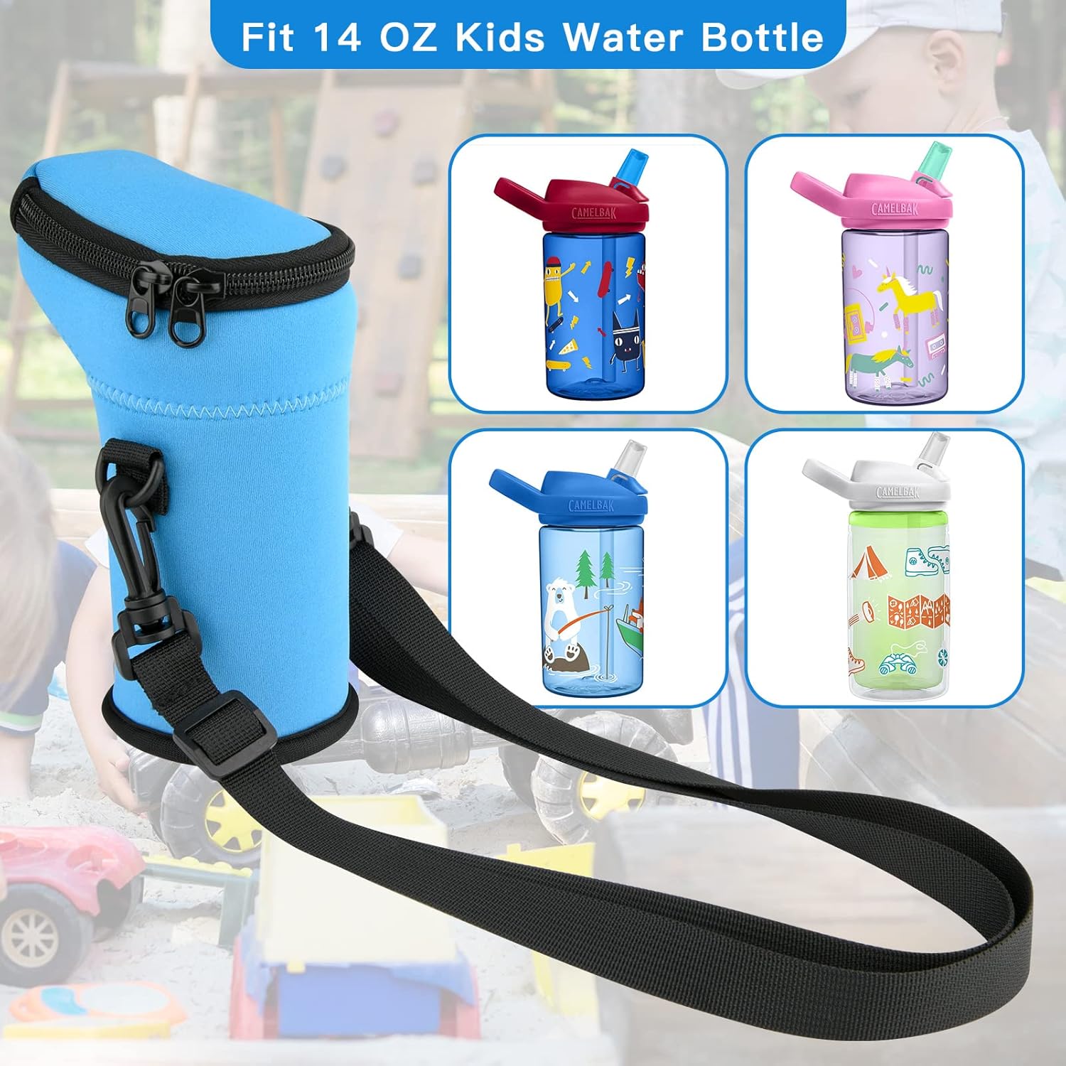 Xxerciz Soporte para botella de agua con correa para botella de agua CamelBak de 14 onzas para niños, bolsa de neopreno aislada, bolsa de transporte