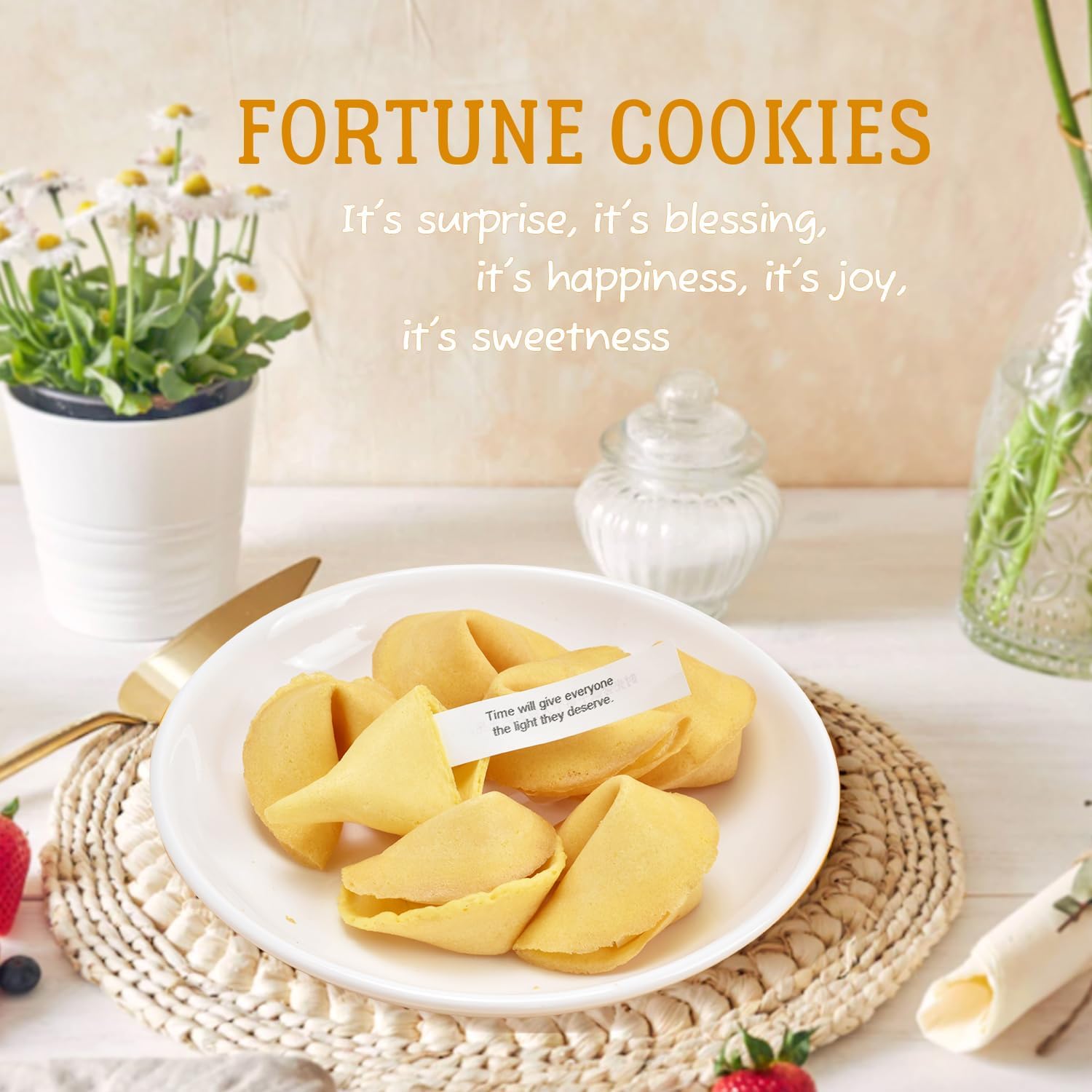 Soeos Fortune Cookies, galletas Fortune envueltas individualmente a granel, aproximadamente 50 galletas, galletas crujientes empaquetadas