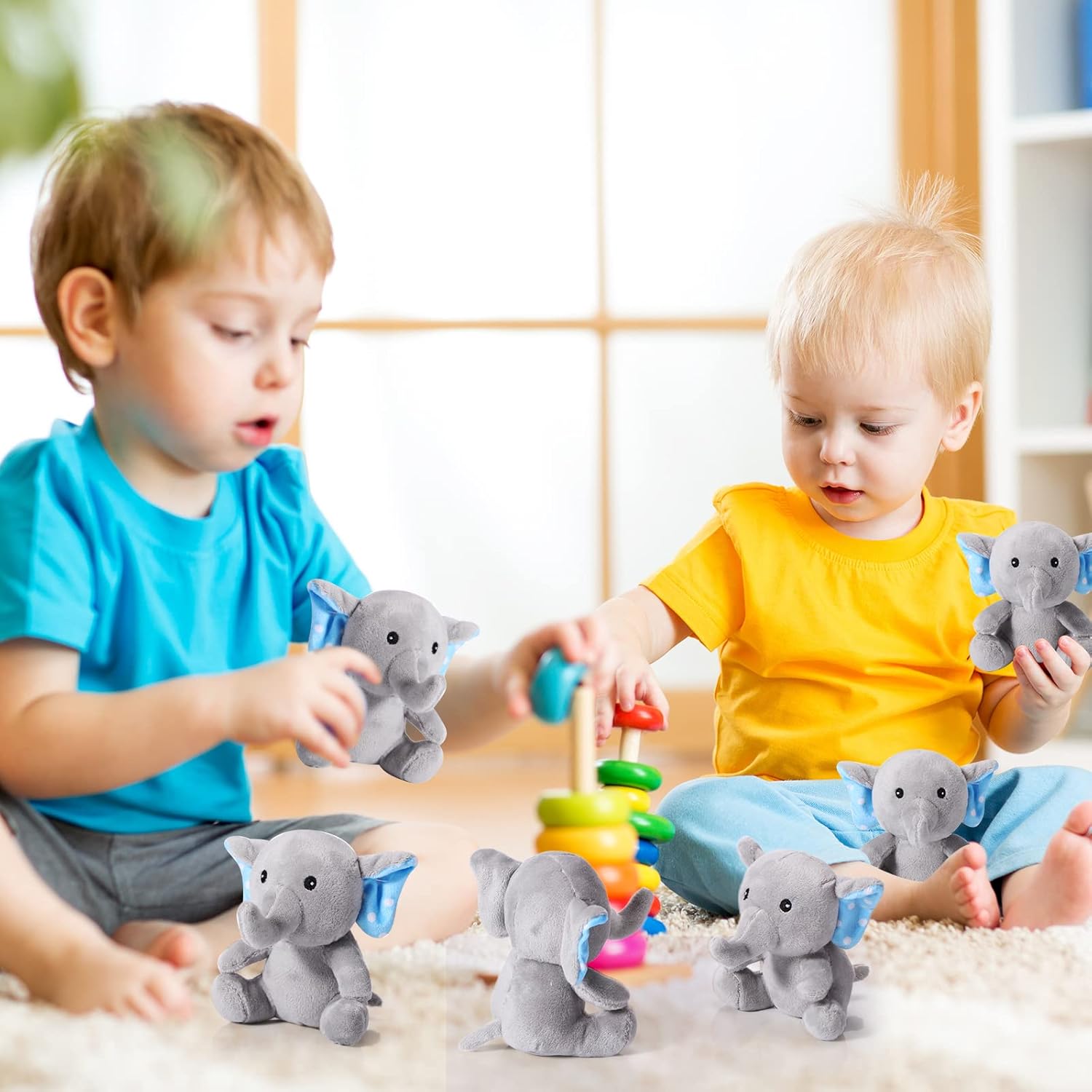 12 piezas de mini elefante de peluche de 4 pulgadas, pequeños y lindos juguetes de elefante de bosque suave para niños y niñas, decoración de baby