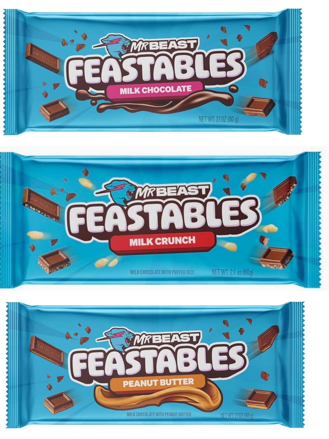 Feastables Beast Bar – Paquete de chocolate con leche, mantequilla de maní de chocolate con leche, crujiente de leche, barras de bestia de chocolate