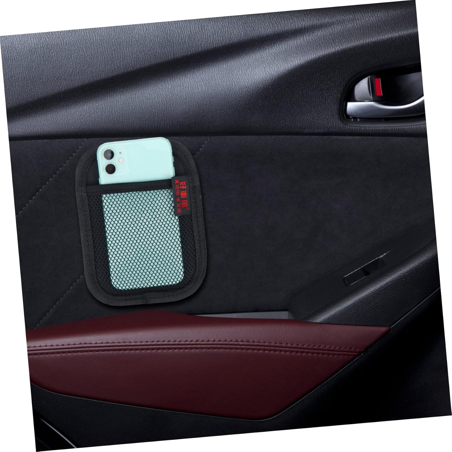 Bolsa de red de piel sintética para automóvil, soporte para monedero, organizador de bolsillo, para teléfonos móviles, bolsillo de red de