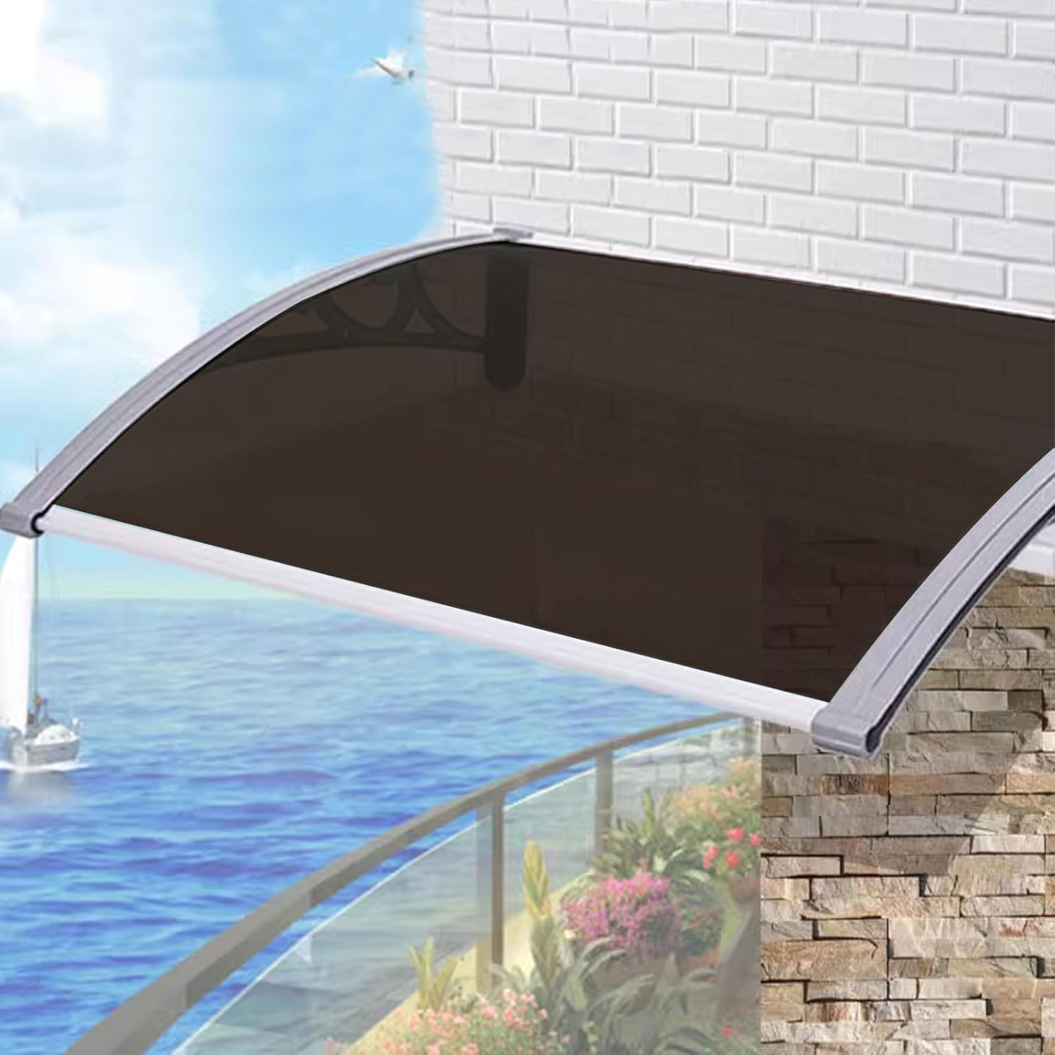 Toldo de protección contra la lluvia y la nieve para puerta delantera, toldo para patio, porche, refugio de policarbonato marrón, cubierta de