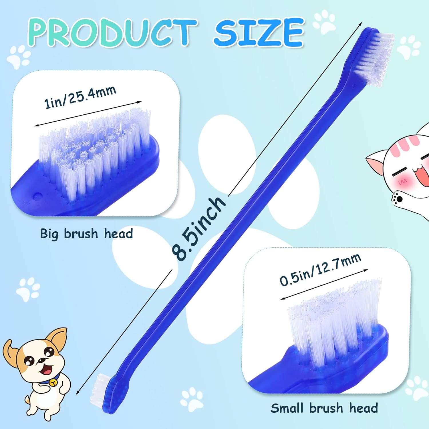 80 piezas de cepillo de dientes para perros pequeños, cepillo de dientes de doble cabeza, cepillos de higiene dental suaves de mango largo para