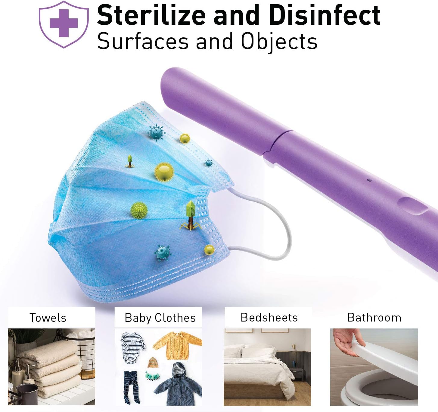 Compass Home Design Accents – Lámpara desinfectante de luz UV, portátil, esterilización LED UVC, luz desinfectante germicida con bloqueo para niños,
