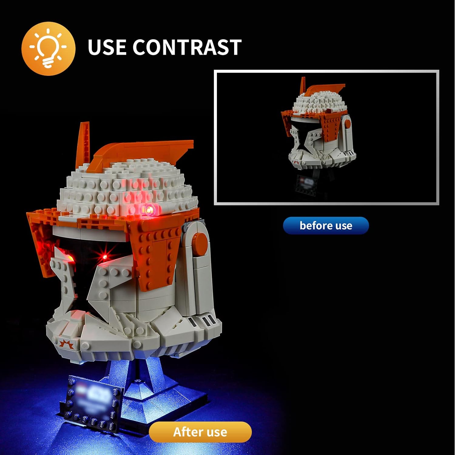 Vaodest Luz LED para Lego Clone Commander Cody Helmet 75350 Juego de modelos de bloques de construcción, diseño y configuración compatible con el