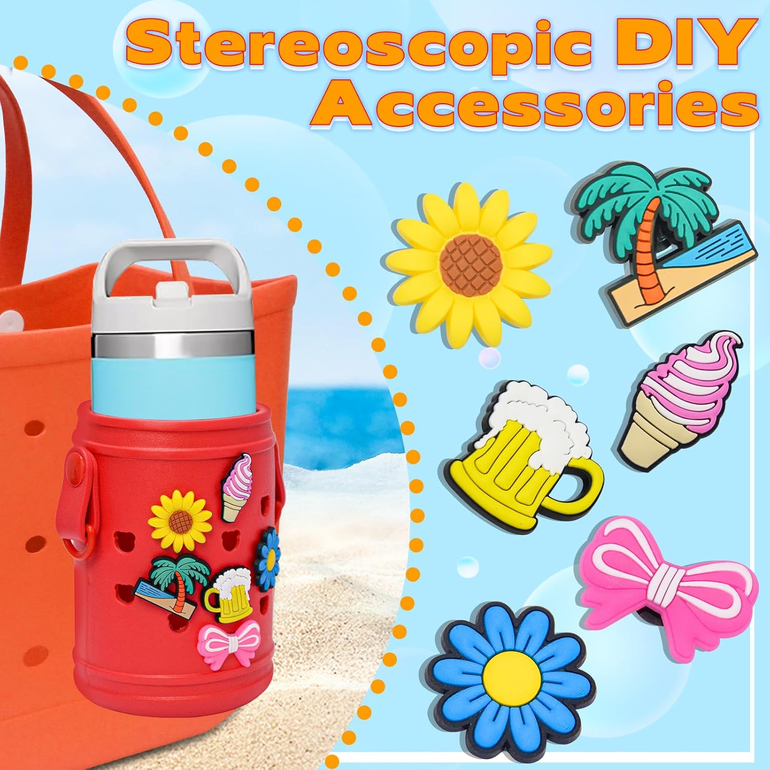 Portavasos compatible con bolsas Bogg Bags – Accesorio para botella de agua con bonito accesorio de dije, mantiene las botellas o artículos