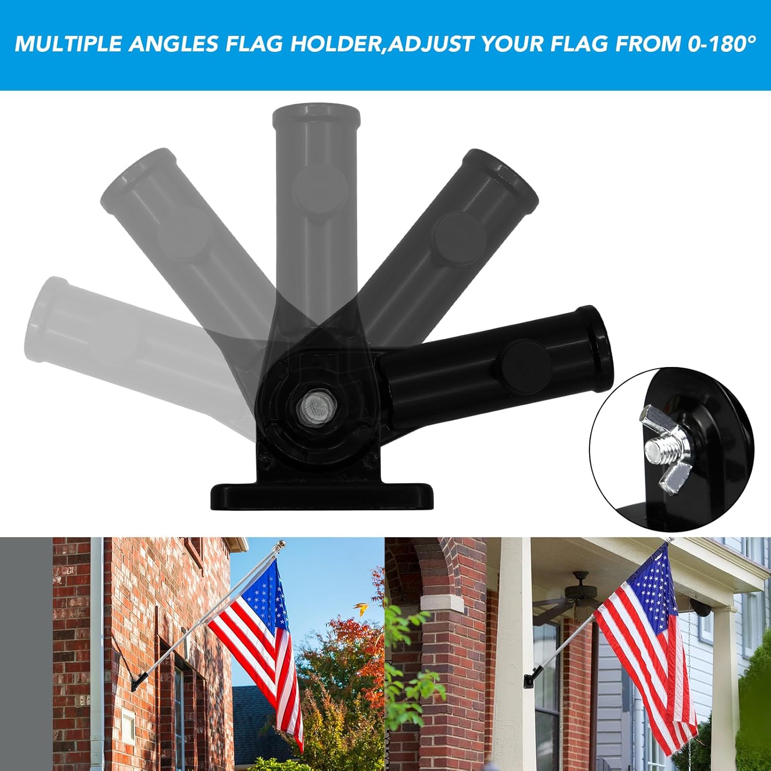 HOOPLE Soporte para asta de bandera para casa exterior, soporte de poste de bandera ajustable, soporte de bandera de metal para exterior, soporte de