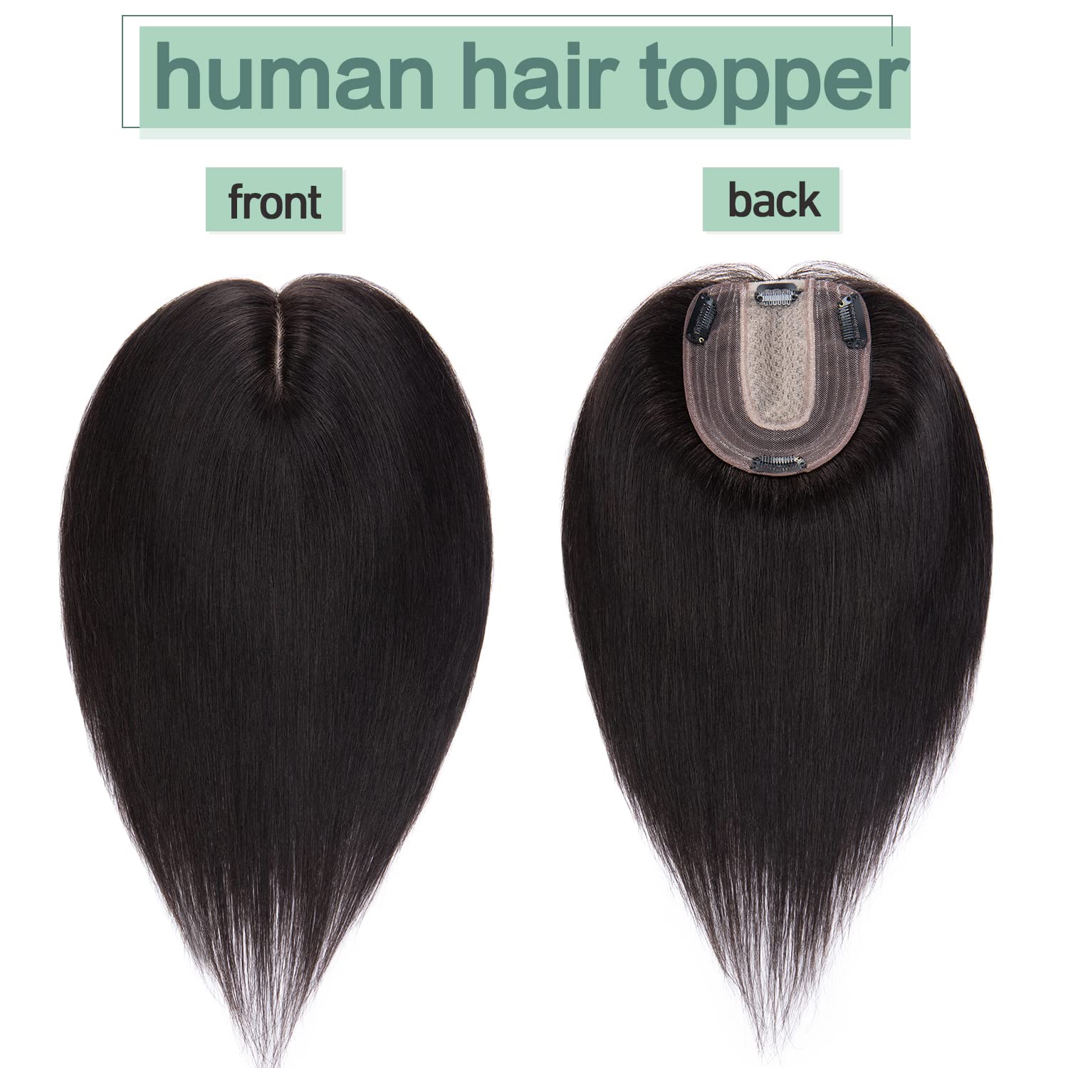 S-noilite Toppers para el cabello humano real para mujer, sin flequillo, 3.9 x 4.7 in, base de seda, extensiones de pelo con clip para cabello fino,