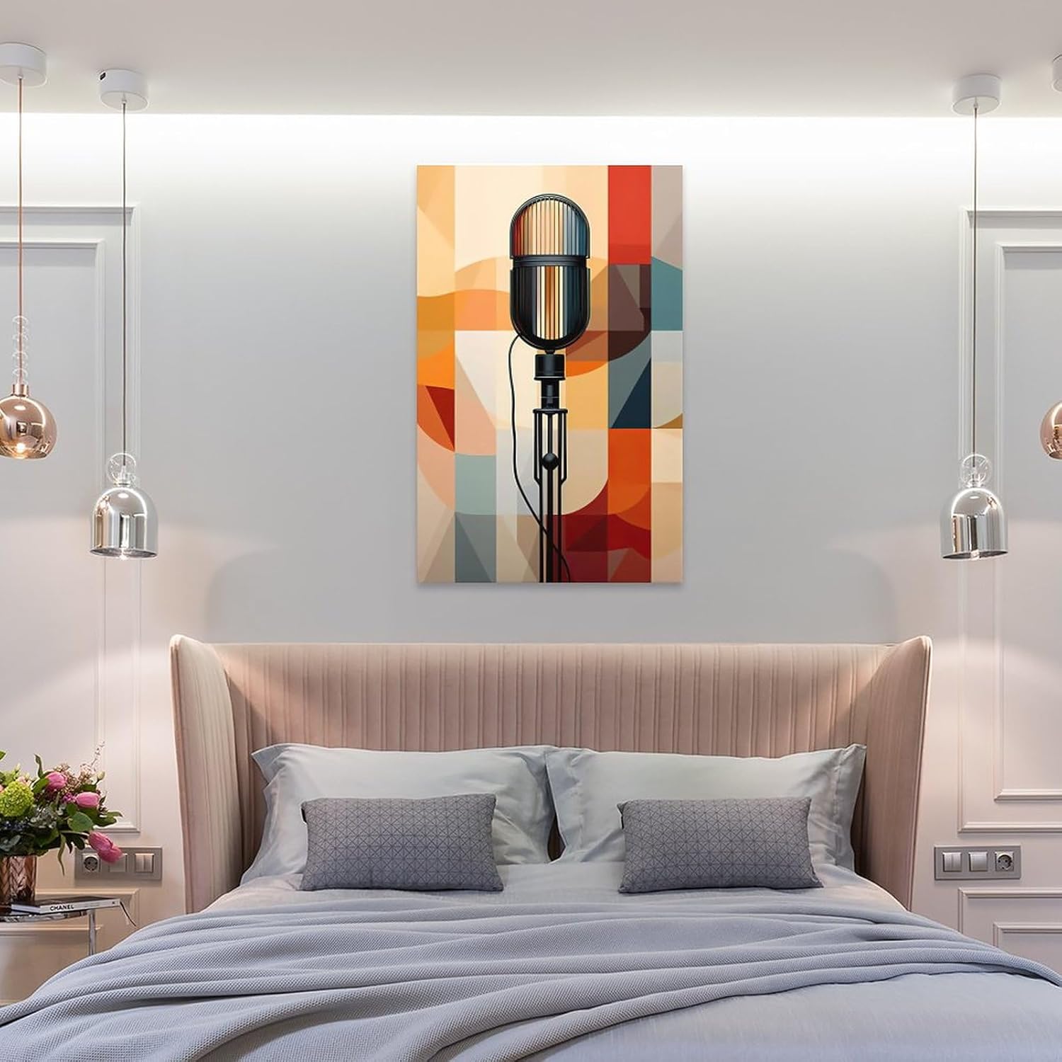Pintura artística retro, póster abstracto con micrófono musical, para el hogar, dormitorio, sala de estar, lienzo de pared, cuadro P, lienzo de