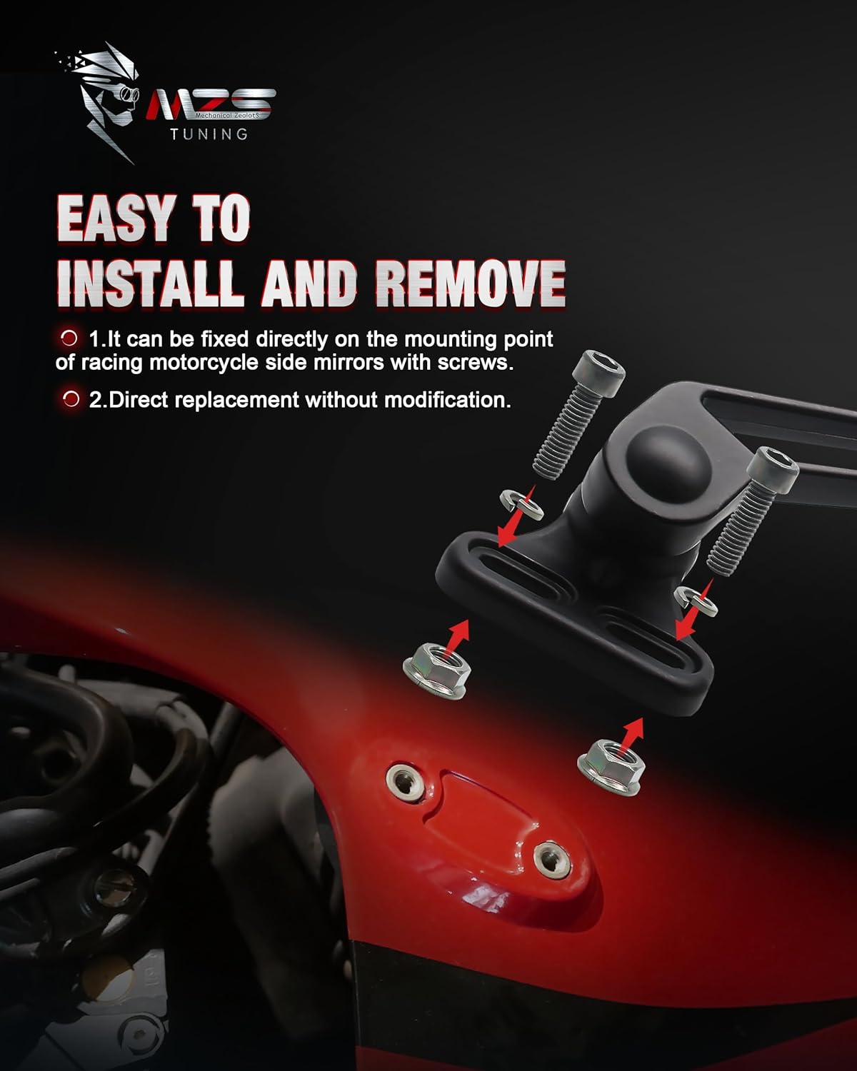 MZS Espejos de motocicleta de carreras, carenado retrovisor lateral ajustable negro compatible con YZF R1 R1M R6 R6S CBR600 F4 F4I CBR250R CBR300R
