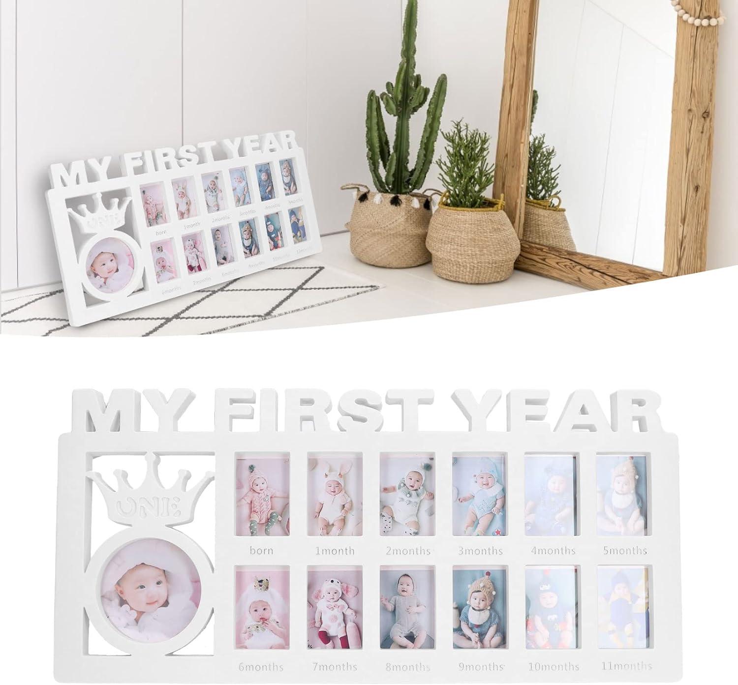 Newborn Photo Frame, Baby’s First Year Growth Picture Frame,12 Month Record Baby’s Monthly Growth Desktop Picture Frame Baby Photo Frame,1st
