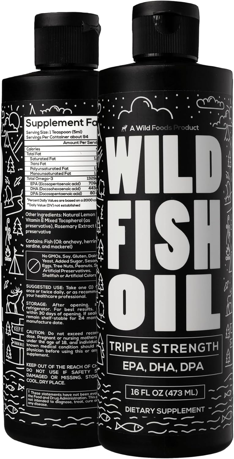 Wild Foods Suplemento líquido de aceite de pescado Omega 3, limón, 16 onzas (paquete de 2)  Atrapado salvaje, sin eructos, inodoro, sin OMG, sin