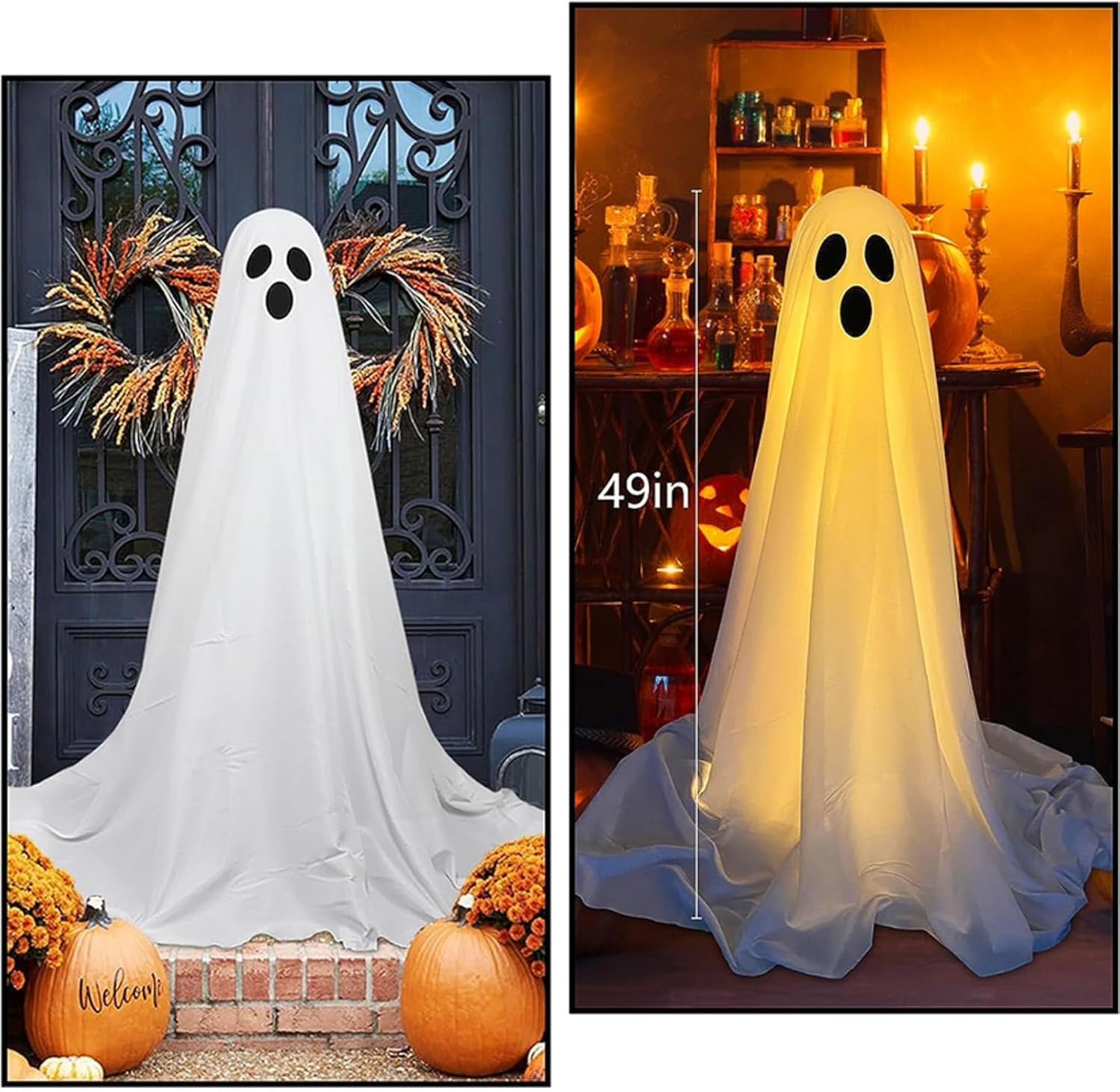 2 piezas de fantasmas de Halloween iluminados para colgar al aire libre, suministros de fiesta espeluznantes para abrazar árboles, fantasmas