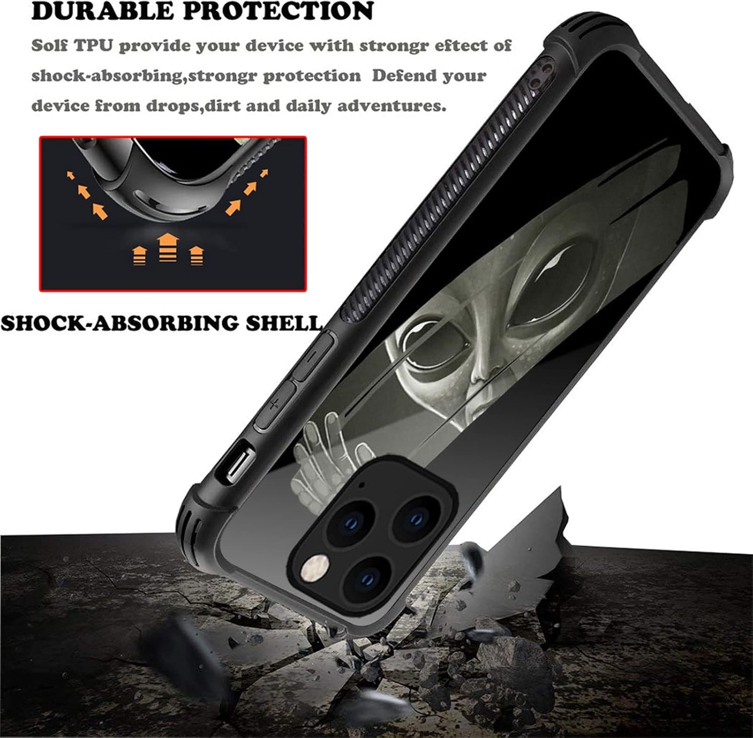 CARLOCA Funda compatible con iPhone 13 Pro, funda con patrón de vidrio Alien Clean iPhone 13 Pro, ultra protección, a prueba de golpes, de silicona