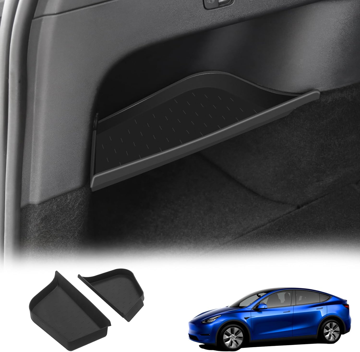 Bandejas organizadoras de maletero para accesorios Tesla modelo Y 2022, 2023, 2024, caja de almacenamiento lateral de carga trasera impermeable