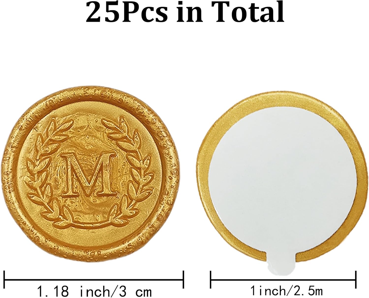 25 calcomanías adhesivas de cera con letra M dorada, hechas a mano, sin necesidad de sellar, rasgar y usar calcomanías de cera para invitaciones de