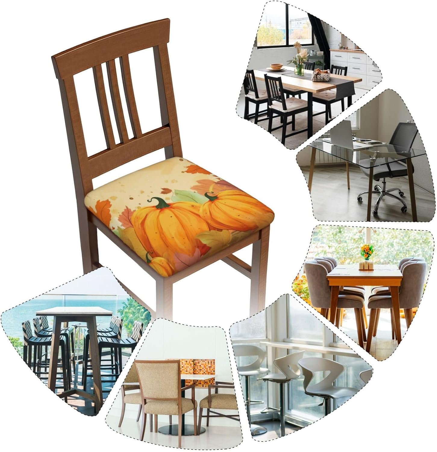 SHIRMDIY Juego de 2 fundas de asiento extraíbles para silla de comedor, calabazas de otoño, elásticas, para bodas, fiestas, fundas de cojín,
