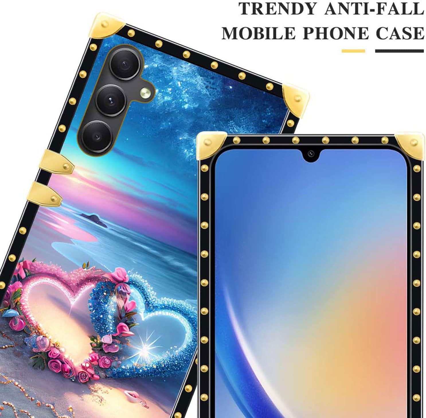 DAIZAG Funda compatible con Samsung Galaxy A14 5G Romántica Playa Parejas Love Phone Case Golden Square Soft TPU a prueba de golpes Funda protectora