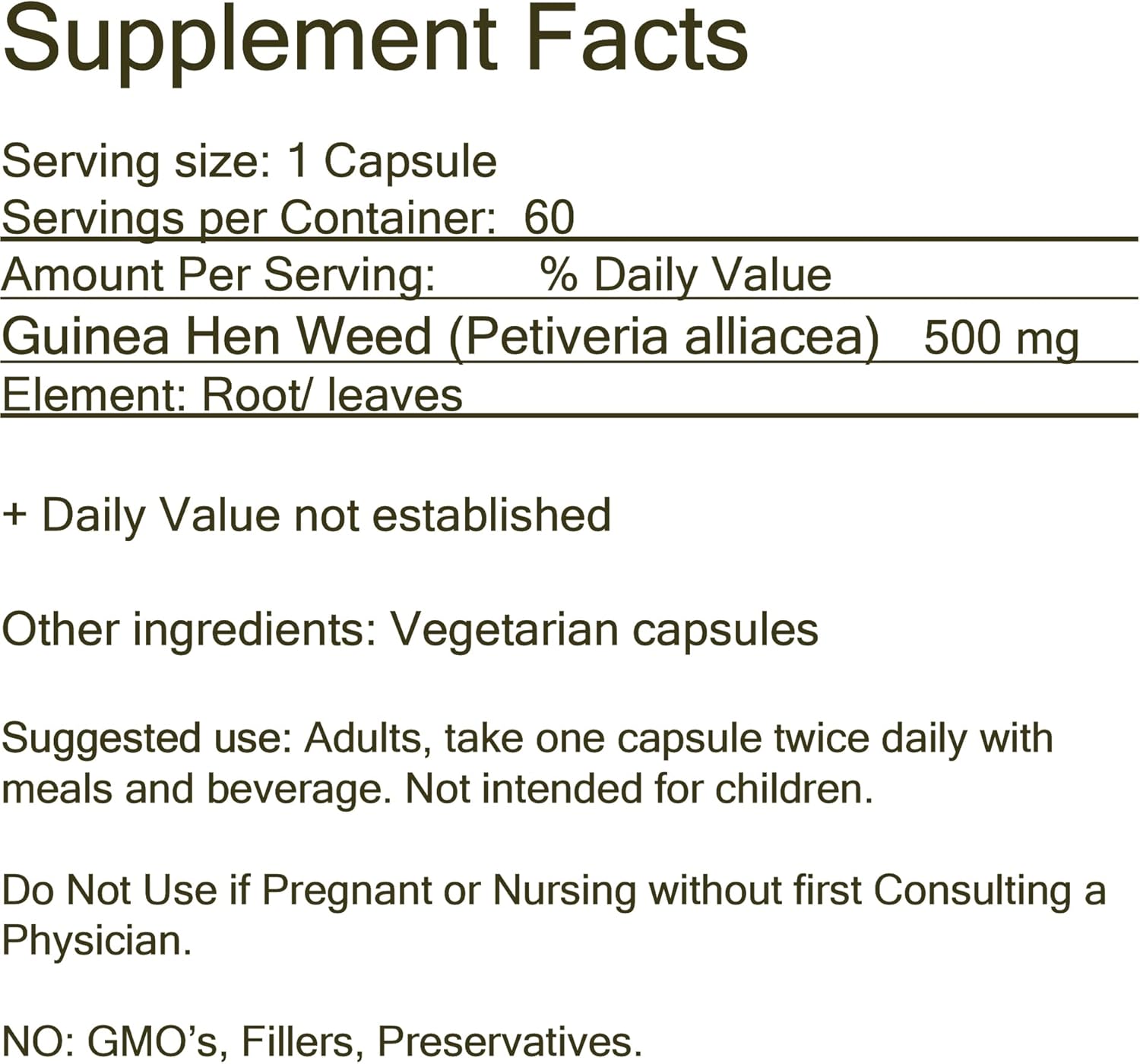 Jolly’s Herbal Hierba de gallina de Guinea Jamaicana, hierba Anamu, 100% cosechada silvestre, 60 cápsulas vegetales (paquete de 1)
