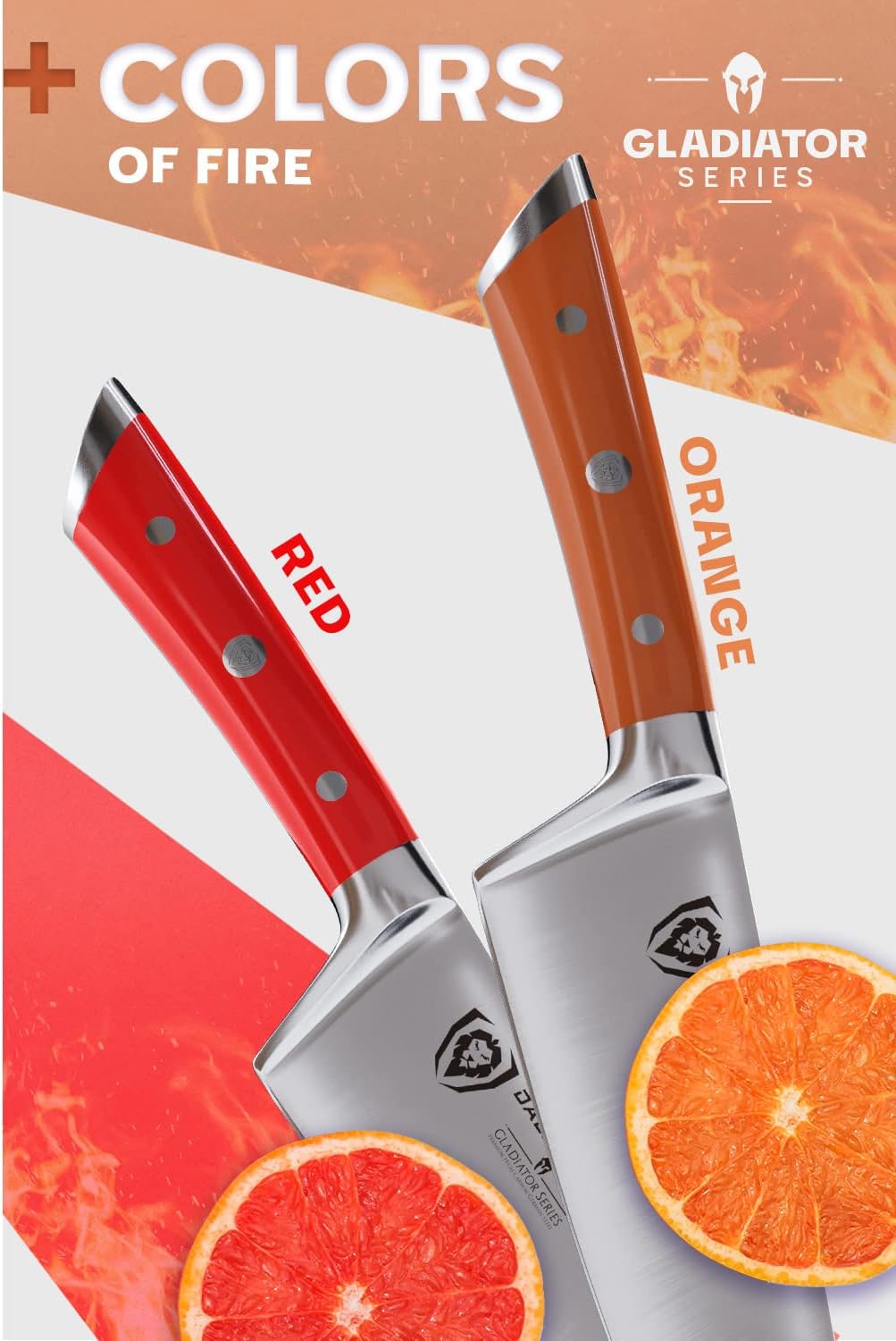 Dalstrong Cuchillo de chef  8 pulgadas  Serie Gladiator  Acero alemán forjado de alto carbono  Mango de ABS naranja  Cuchillo de cocina de espiga