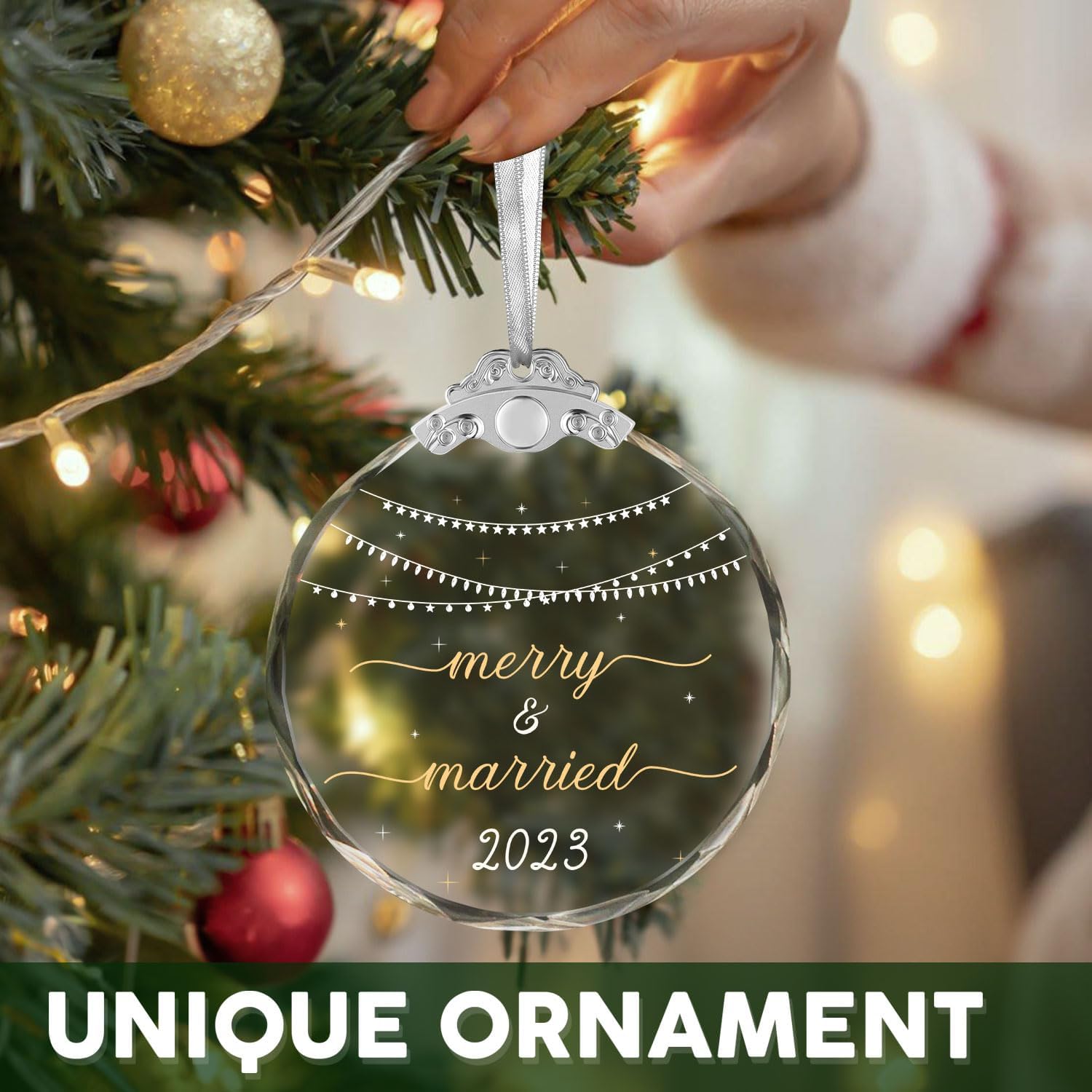 Adorno de matrimonio de nuestra primera Navidad 2023, nuestra primera Navidad como el señor y la señora 2023, adorno de casado de primera Navidad