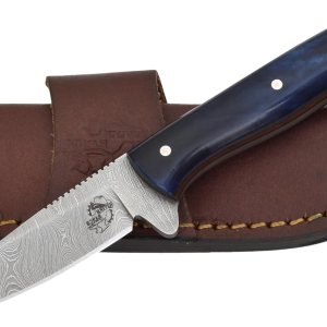Knives Ranch Cuchillo EDC de hoja fija de 7 pulgadas, cuchillo de caza, acero de damasco, espiga completa, mango de hueso, funda de cuero de Knives Ranch Cuchillo EDC de hoja fija de 7 pulgadas, cuchillo de caza, acero de damasco, espiga completa, mango de hueso, funda de cuero de