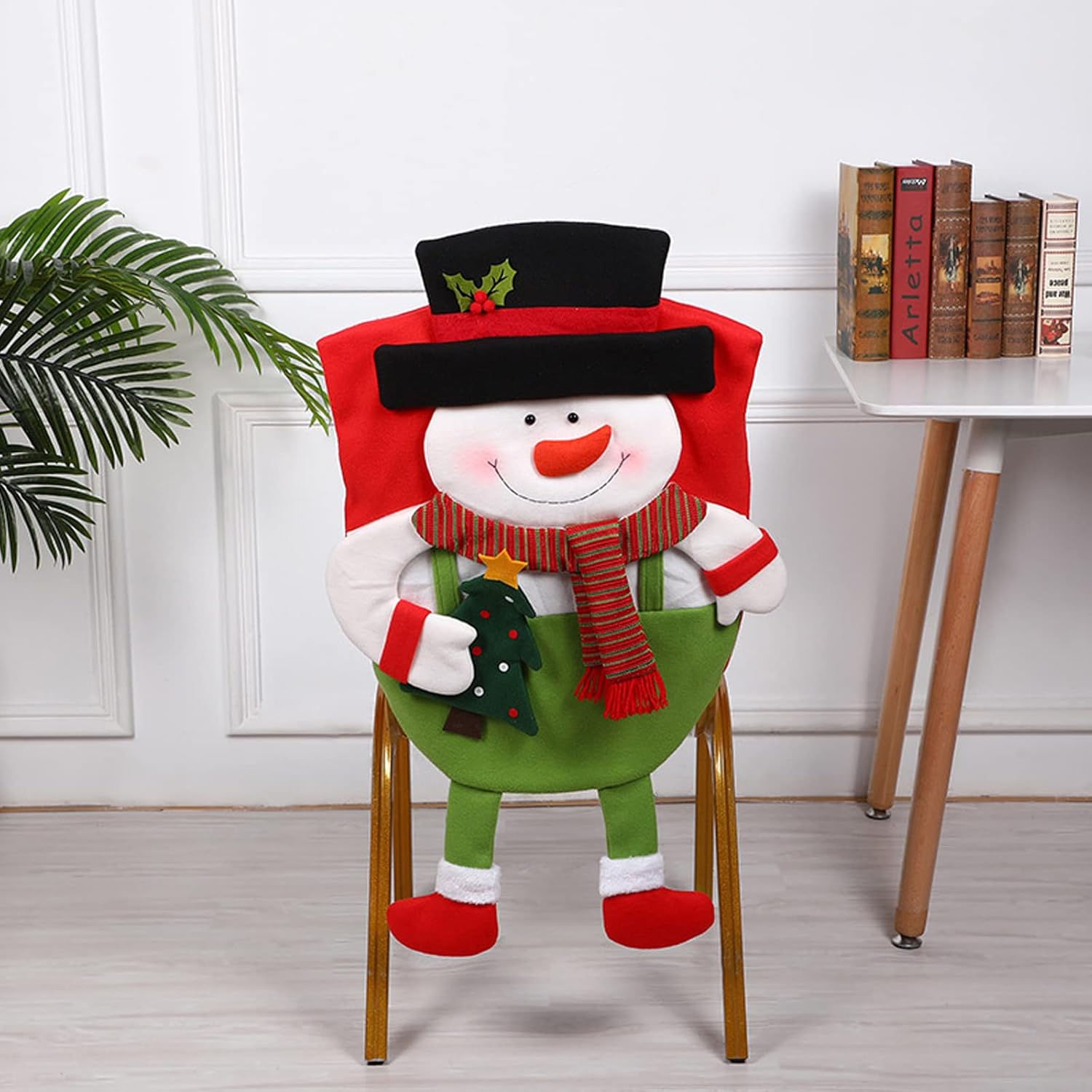 Paquete de 2 fundas para sillas de Navidad, de felpa, Papá Noel, muñeco de nieve, elfo, fundas de asiento de Navidad para sillas de comedor, fundas