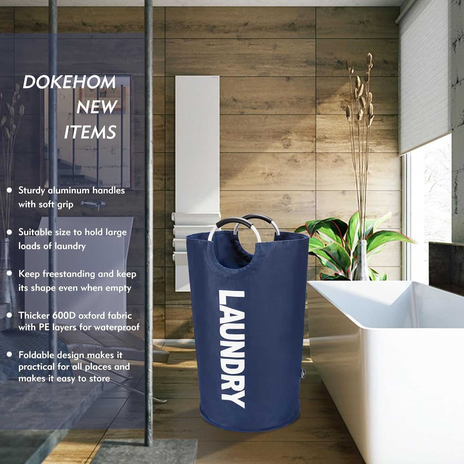 DOKEHOM – Canasta de lavandería grande de 90 litros, bolsa de lavandería plegable, canasta de ropa alta y autónoma, contenedor de lavado plegable