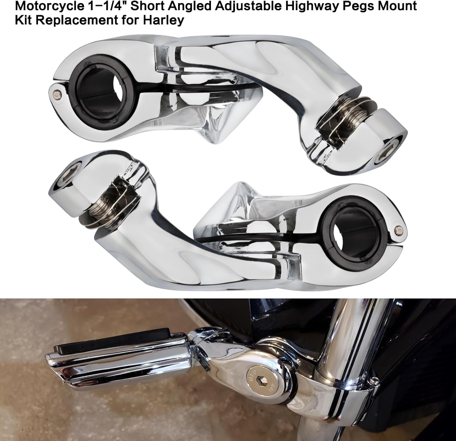 Estriberas cortas en ángulo para motocicleta de 1.25 pulgadas, reposapiés de barra de choque con abrazaderas kit de soportes compatible con Harley
