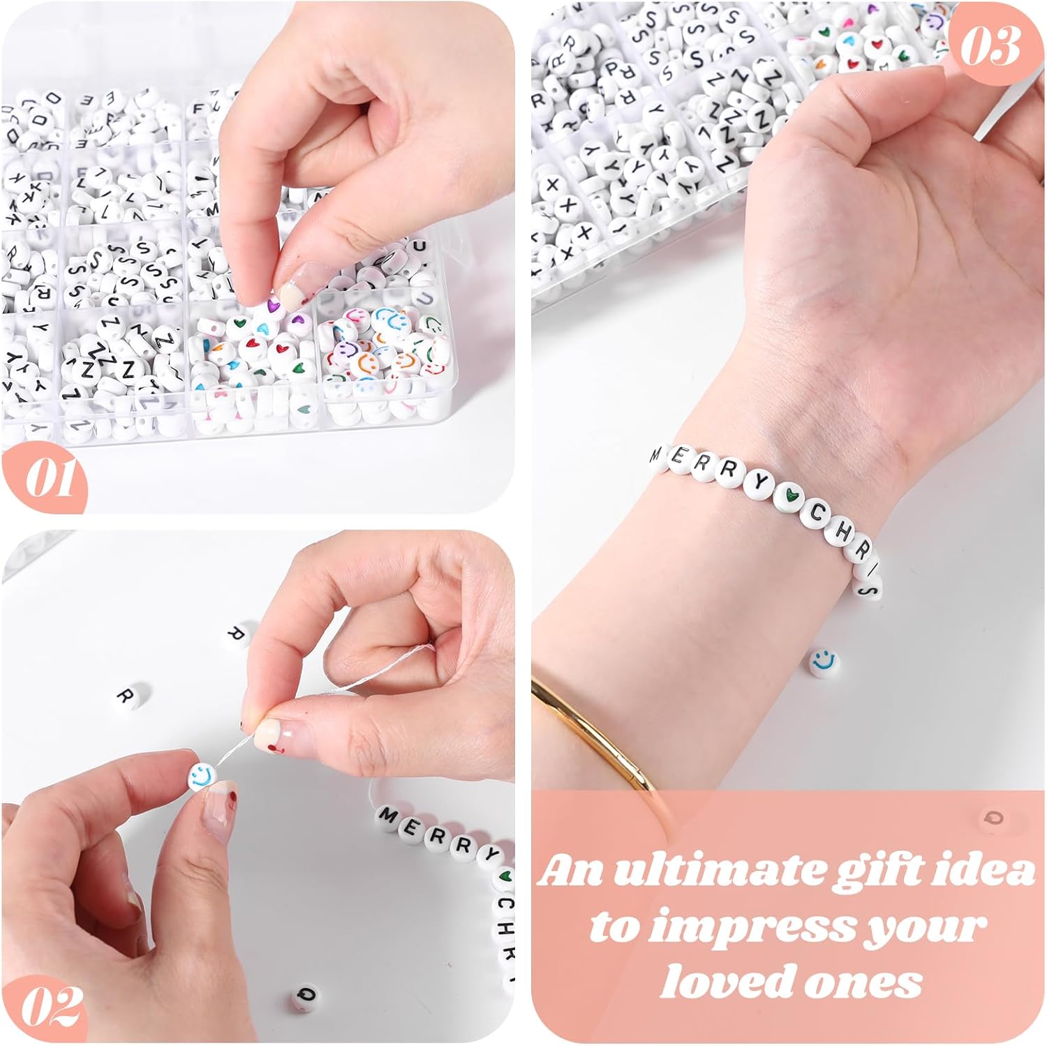 Beadsky 1456 cuentas de letras, 28 estilos de pulseras de la amistad, kit de fabricación de joyas, cuentas del alfabeto, kit de fabricación de