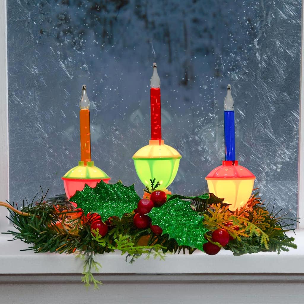 Goothy Lámpara de vela de burbujas de 3 luces, lámparas eléctricas de vela de ventana con 4 luces de burbujas multicolor (1 repuesto), base C7E12,