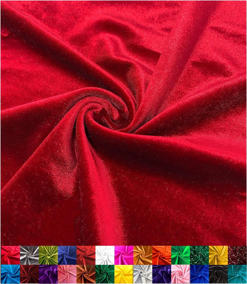 Tela de terciopelo elástico  Lujo y suave  Rollo de 60 pulgadas de ancho  10% elastano  Costura, ropa, tapicería (rojo, 1 yarda)