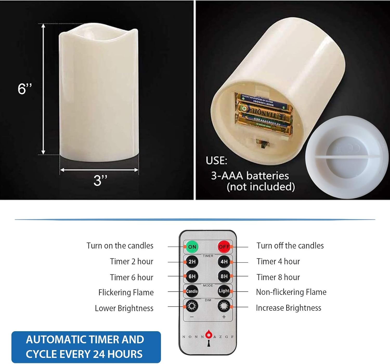 Velas de luz LED de pilas, sin llama, de 4 x 6 pulgadas, para exteriores, impermeable IP44, luz blanca cálida, con control remoto y temporizador, de