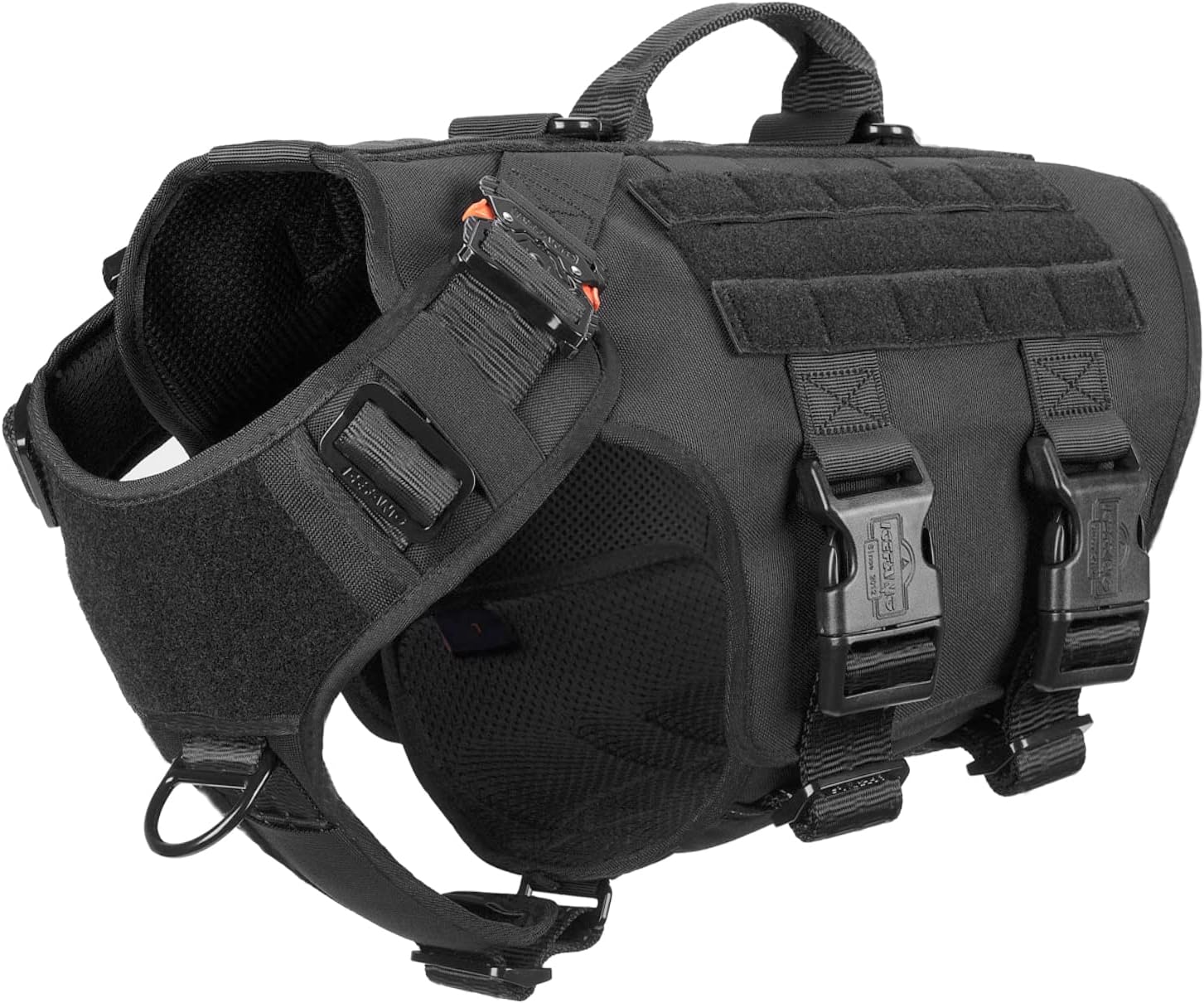 ICEFANG – Arnés táctico para perro con 6 hebillas, chaleco con sistema molle con asa para perro, 34 del cuerpo, panel con velcro para parche de