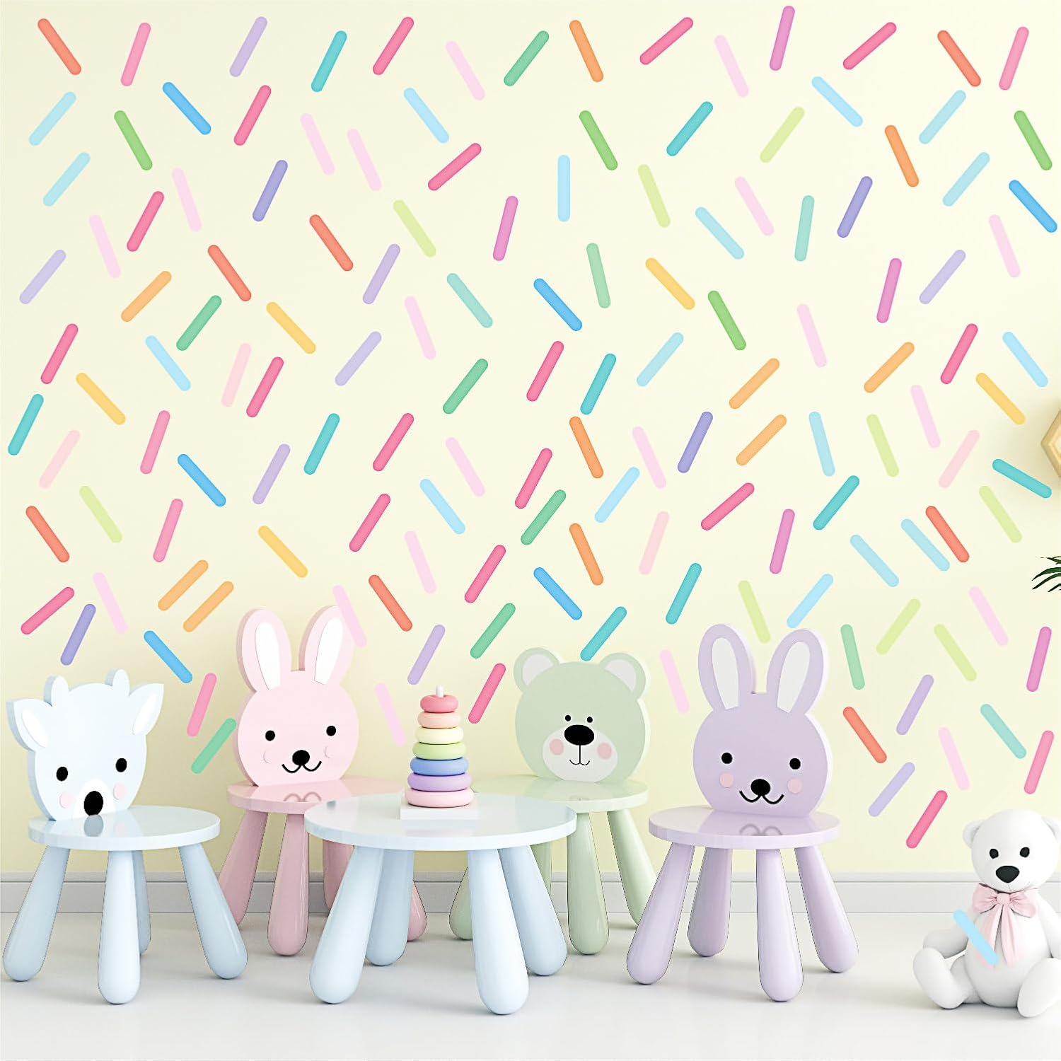 300 calcomanías de pared extraíbles con rayas de confeti coloridas para niños, niñas, bebés, decoración de pared para dormitorio y guardería