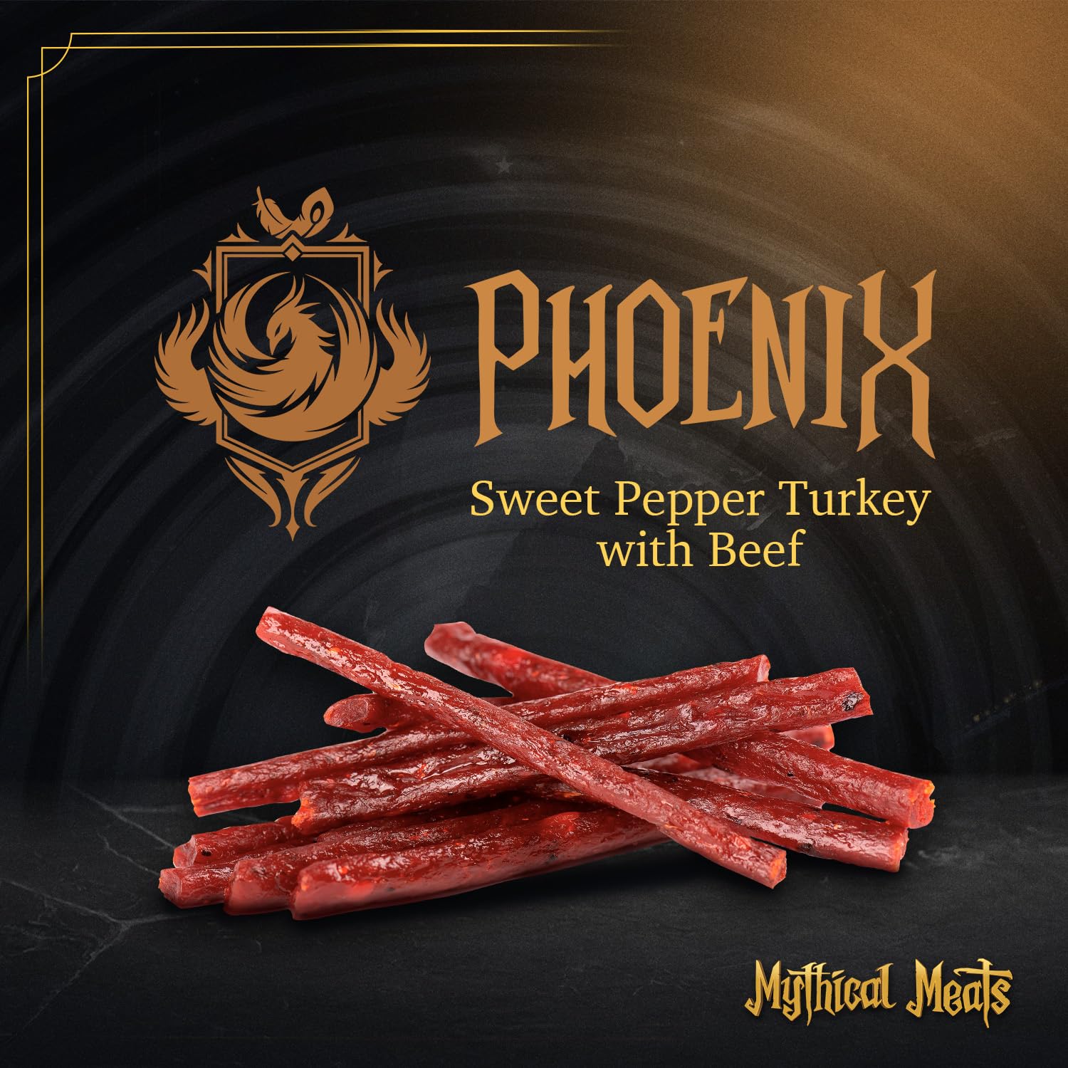 Mythical Meats Sabor original (Phoenix) Paquete de 12 palitos de refrigerio – Pavo de pimiento dulce con carne de res – Carnes secas y deshidratadas