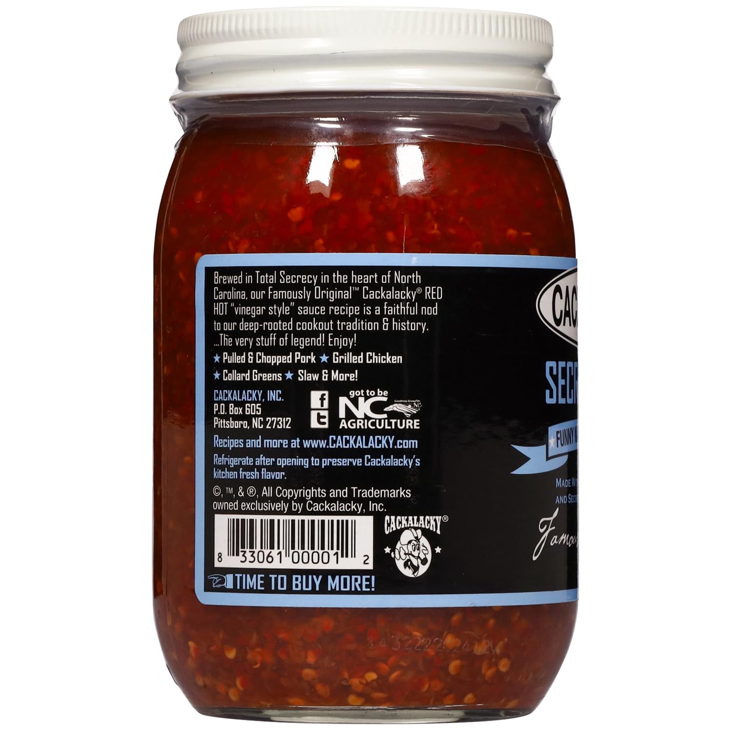 Cackalacky Famously Original Secret Sauce 16 oz  Salsa gourmet a base de vinagre y salsa para sumergir, hecha a mano con especias naturales