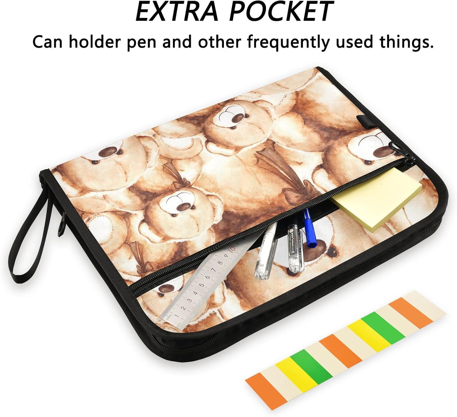 Bonito organizador de archivos de acordeón de oso de peluche, organizador de documentos portátil para recibos, carpetas de archivos con bolsillos,