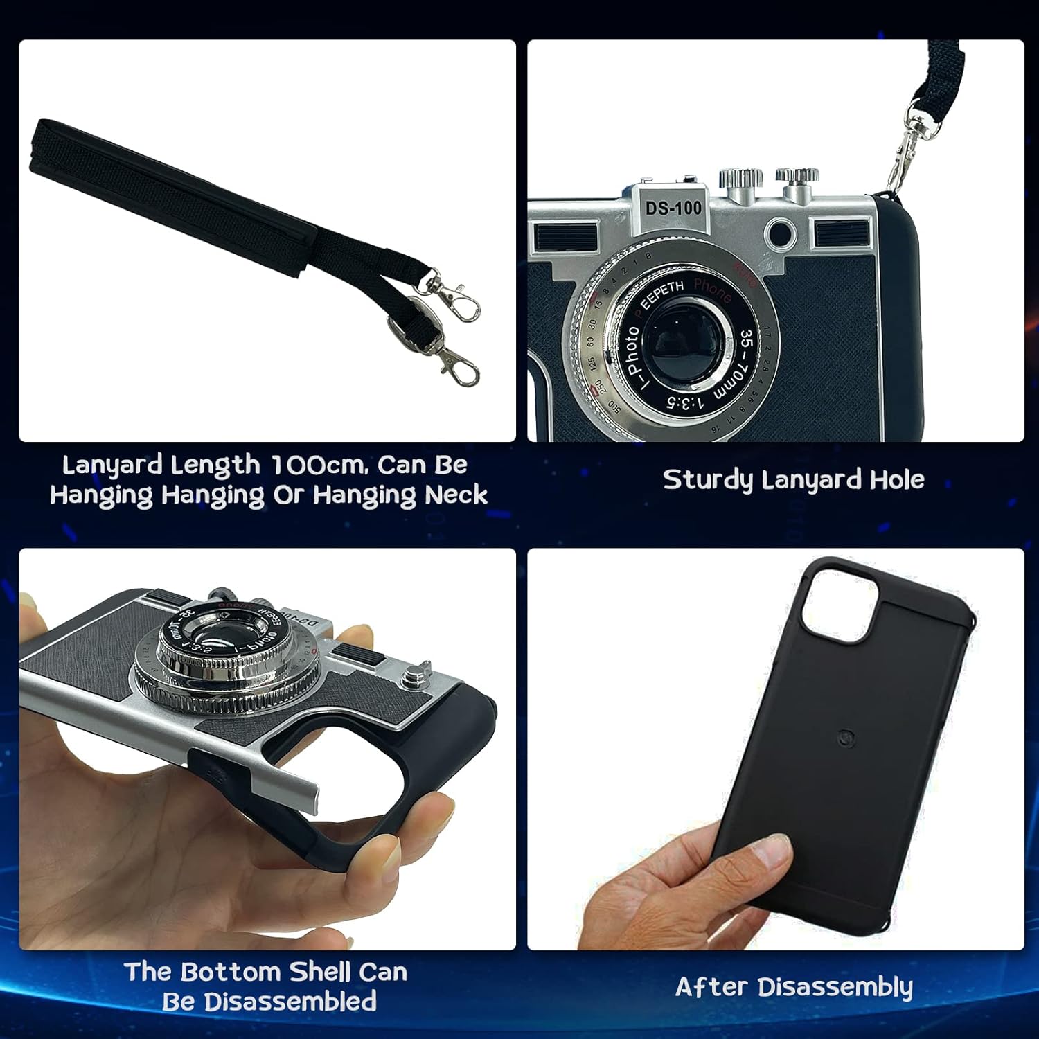 Mscomft Funda para teléfono Emily in Paris, funda vintage para iPhone 15 Pro, diseño de cámara vintage 3D que parece una cámara, con cordón largo