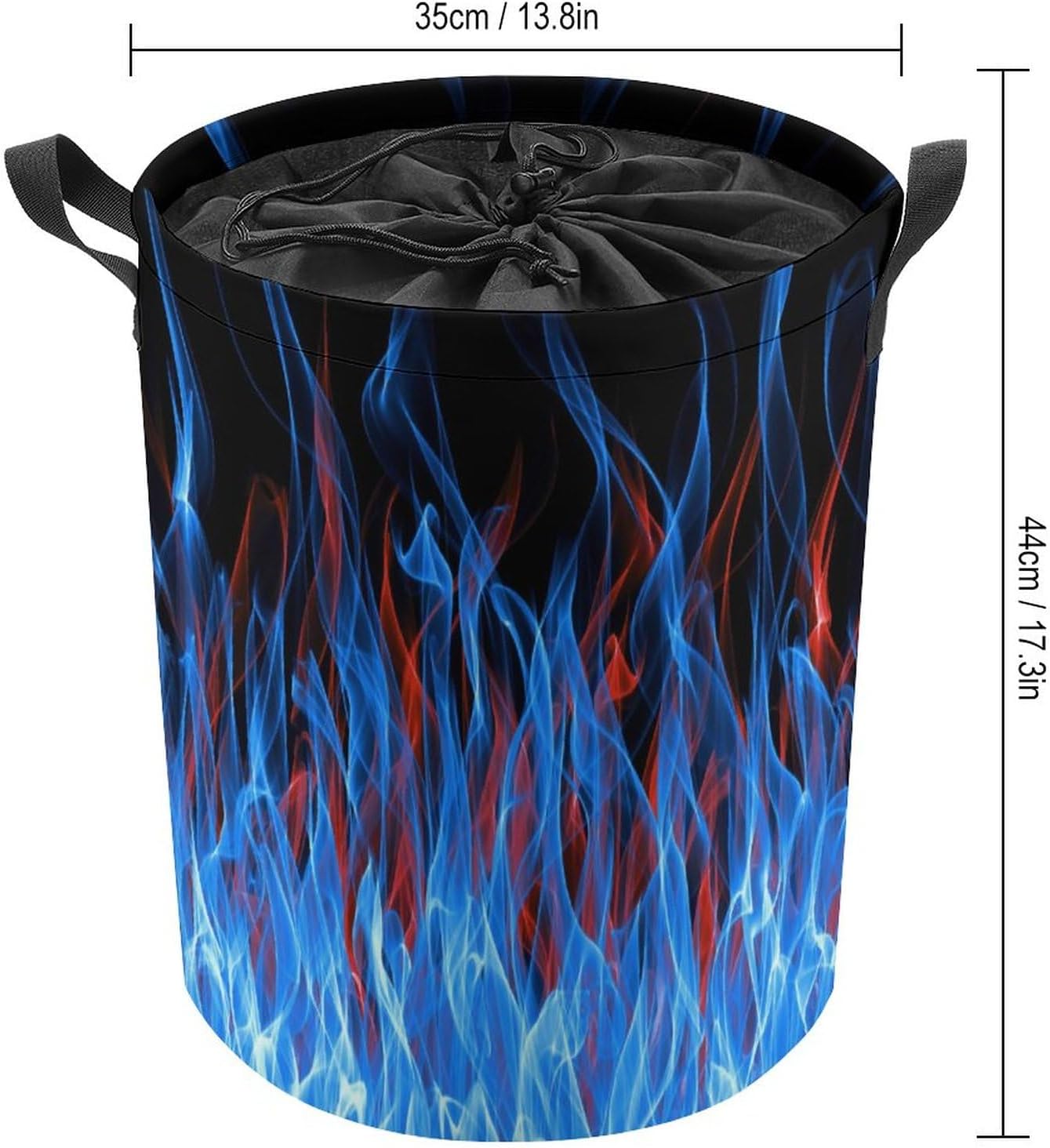 Cesta de lavandería de llama de fuego azul y roja con tapa, plegable, con cordón, bolsa de almacenamiento con asa